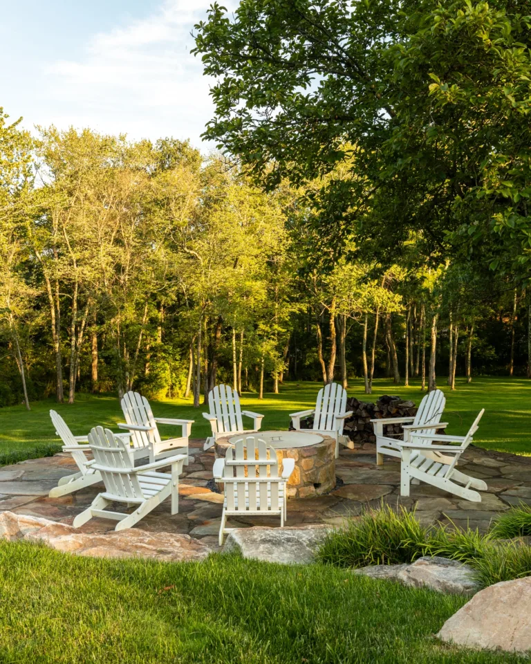 Custom Stone Firepit with Venting and Adirondack Chairs