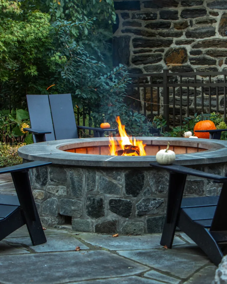 Halloween Decor of Fire Pit Seating Area in Narberth, PA