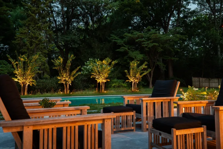 Patio and Pool Furniture with Landscape Lighting the Crape Myrtles