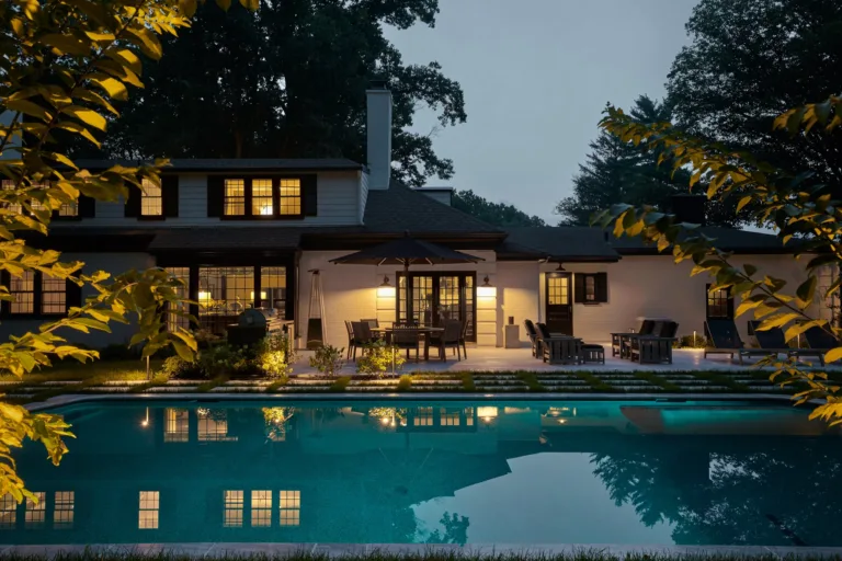 Twilight Pool and Patio Landscape in Bryn Mawr PA