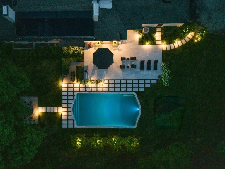 Aerial Modern Pool with Sandblasted Marble in Bryn Mawr