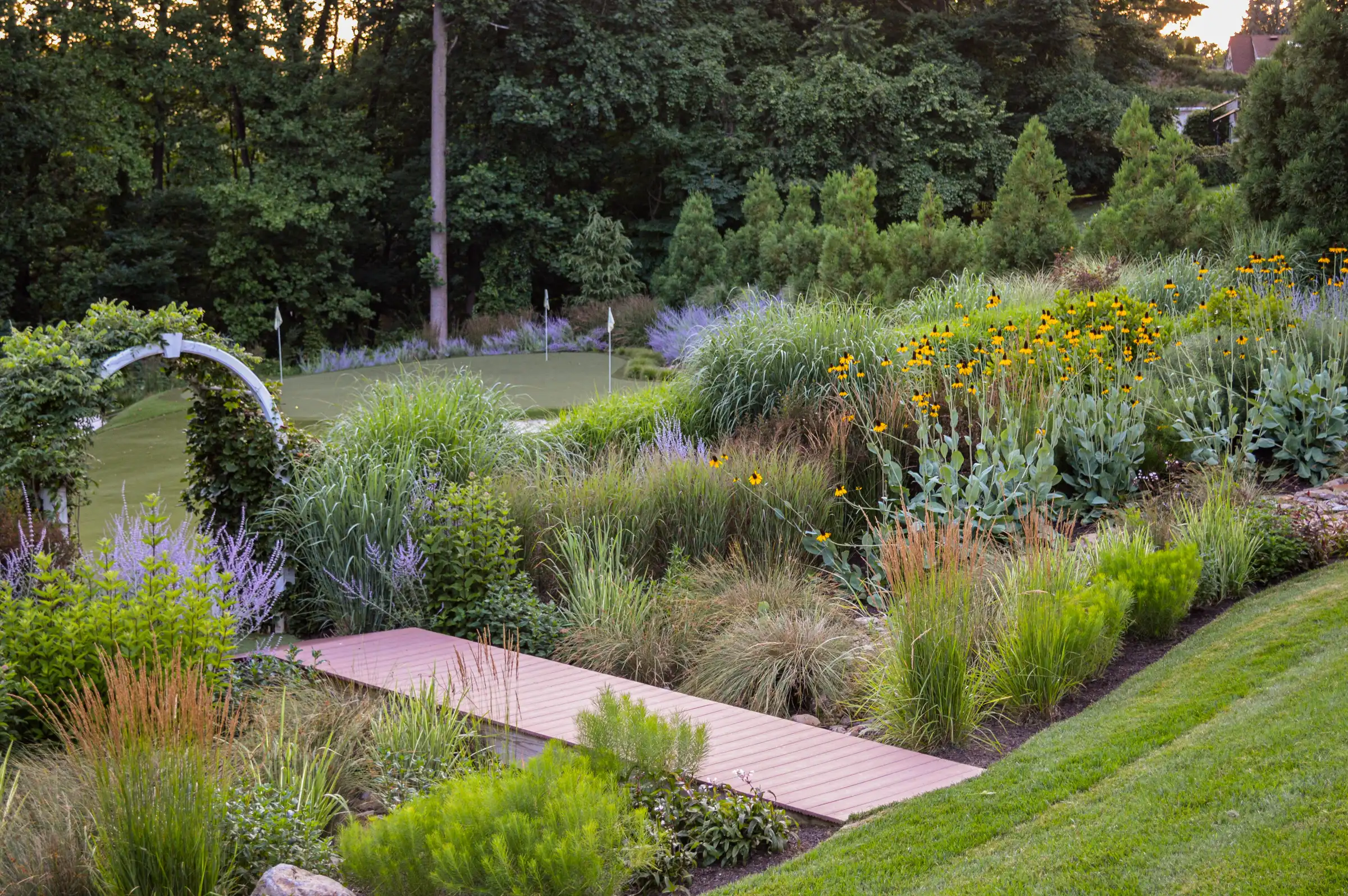 Sustainable Pollinator Garden with Personal Golf Course and Rain Garden in Bryn Mawr, PA