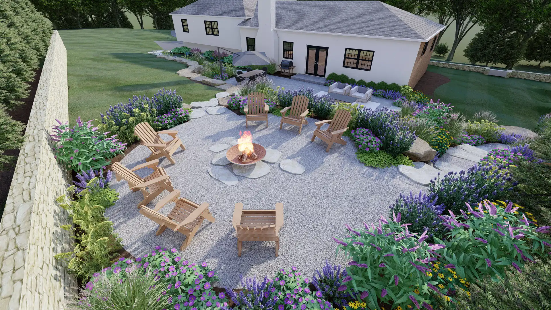 3D Lumion Rendering of Firepit and Pollinator Plantings