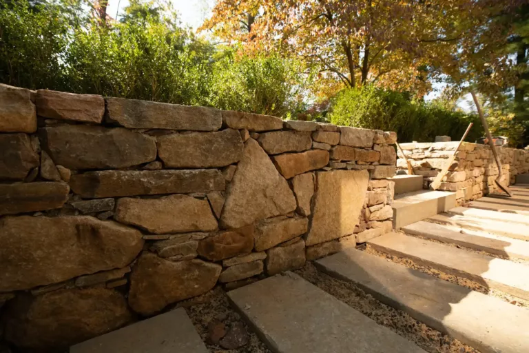 Sand Colored Stone Stack Retaining Wall