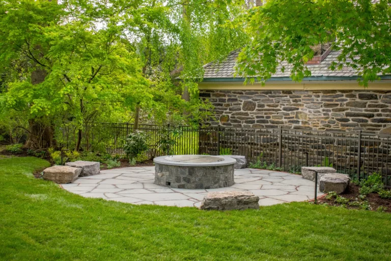 Custom Stone Firepit and Flagstone Seating Area
